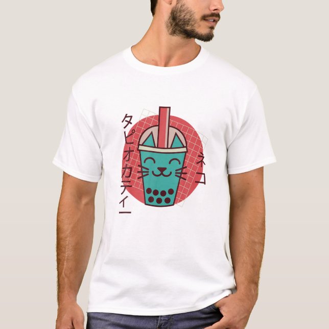 Boba Cat Drinking Boba Kitten Kawaii Japansk Kitt T Shirt (Framsida)