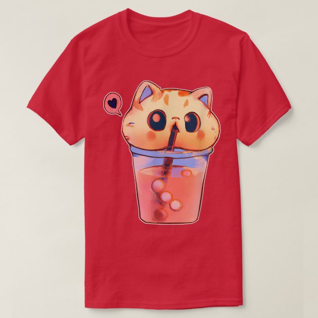Boba Cat Drinking Bubble Tea Anime Neko Kawaii T Shirt (Design framsida)