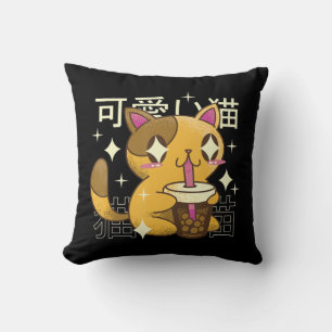 Boba Cat Kawaii Anime Jape Food Girls Officiell Kudde