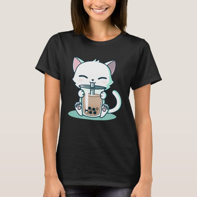 Boba Cat Kitten T Shirt (Framsida)