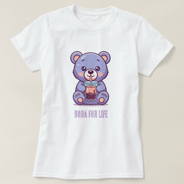 Boba-drickande lila björn t shirt (Design framsida)