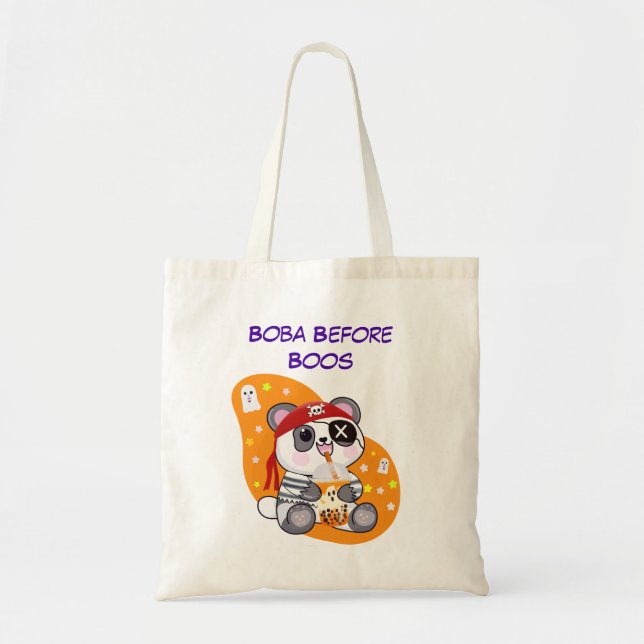 Boba före Boos Pirat Kawaii Panda Bubbel Tea Tygkasse (Framsidan)