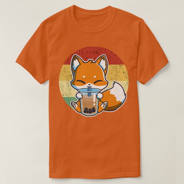 Boba Fox Drinking Kawaii Japansk Fox Boba Tea Bub T Shirt (Design framsida)