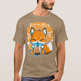 Boba Fox Drinking Kawaii Japansk Fox Bubble Mjölk T Shirt