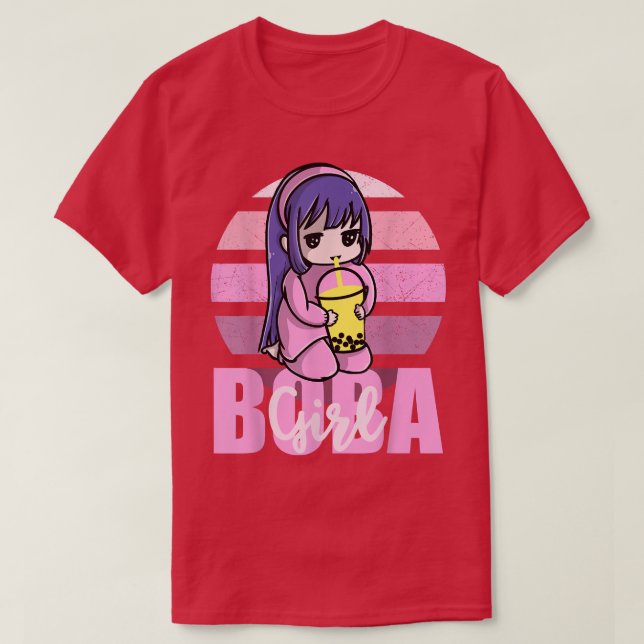 Boba Girl Kawaii Anime Retro strawberry Sunset Gir T Shirt (Design framsida)