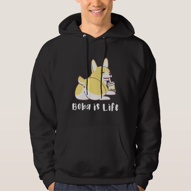 Boba is Life Corgi Butt Lycklig Hoodie (Framsida)