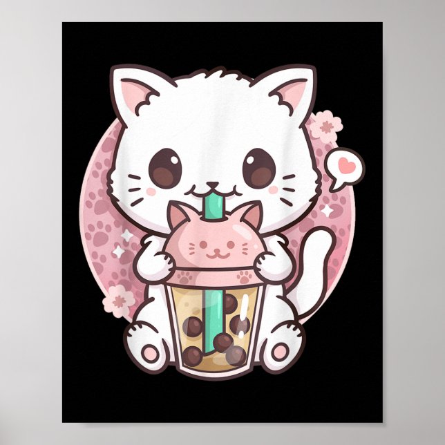 Boba Katt Boba Te Bubbel Te Kawaii Anime Katt Kawa Poster (Framsidan)