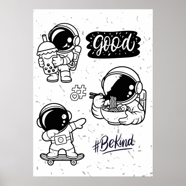 Boba Love Ramen Noodles Astronaut Wall art Poster (Framsidan)