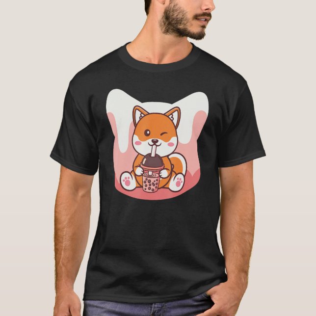Boba Milk and Corgi Dog T Shirt (Framsida)