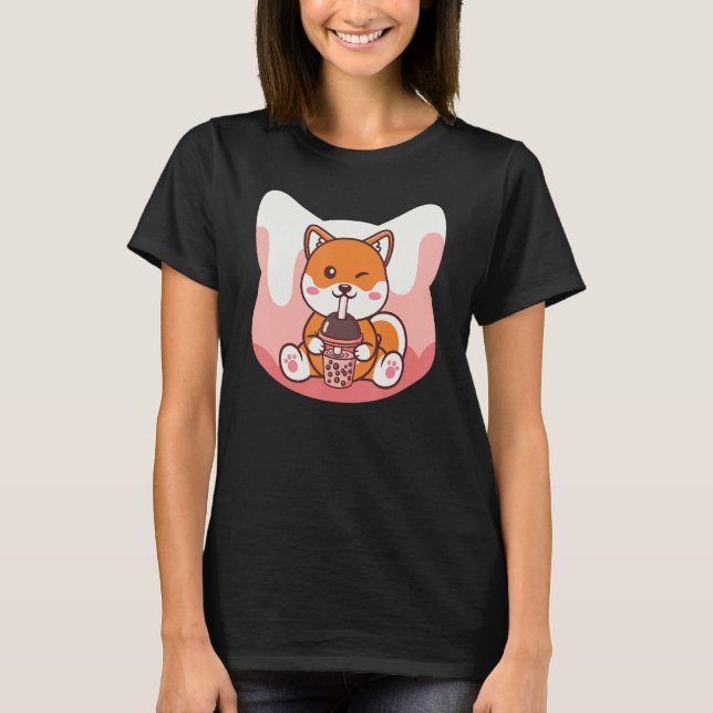 Boba Milk and Corgi Dog T Shirt (Framsida)