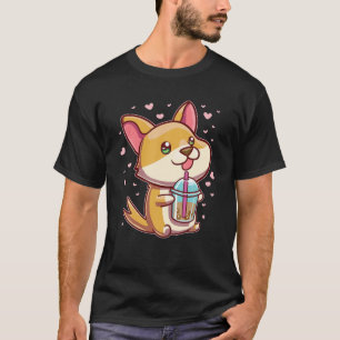 Boba Mjölk Tea Corgi Hund Puppy Älskare Kawaii Jap T Shirt