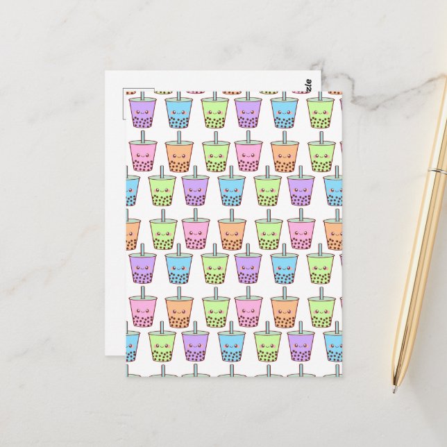 Boba Mjölk Tea Flavors Vykort (Fram/Back In Situ)