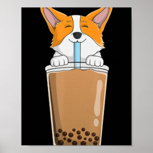 Boba Mjölk Tea Kawaii Corgi Puppy Japanska Poster