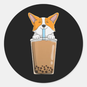 Boba Mjölk Tea Kawaii Corgi Puppy Japanska Runt Klistermärke