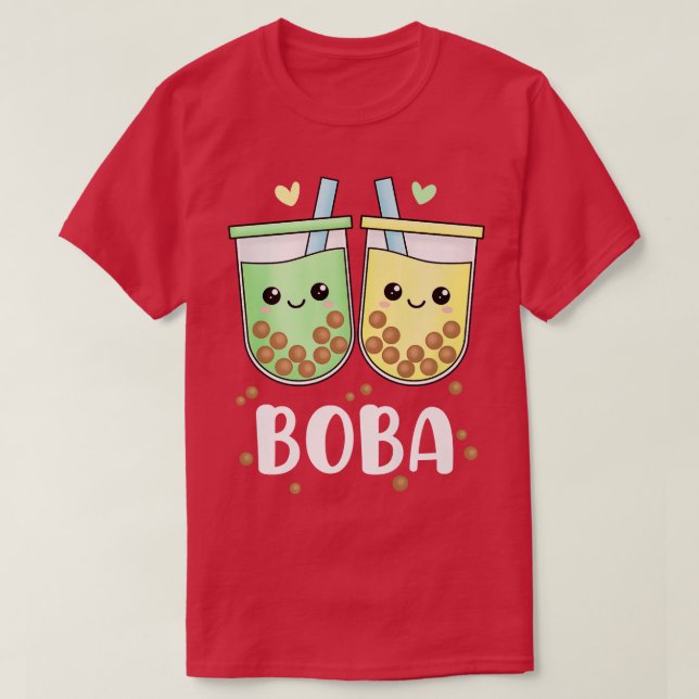 Boba Mjölk Tea Kawaii Cute Boba Tapioca Bollar Gir T Shirt (Design framsida)
