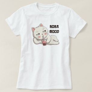 Boba Mood Kawaii Lattan Katt Japansk Stil T Shirt