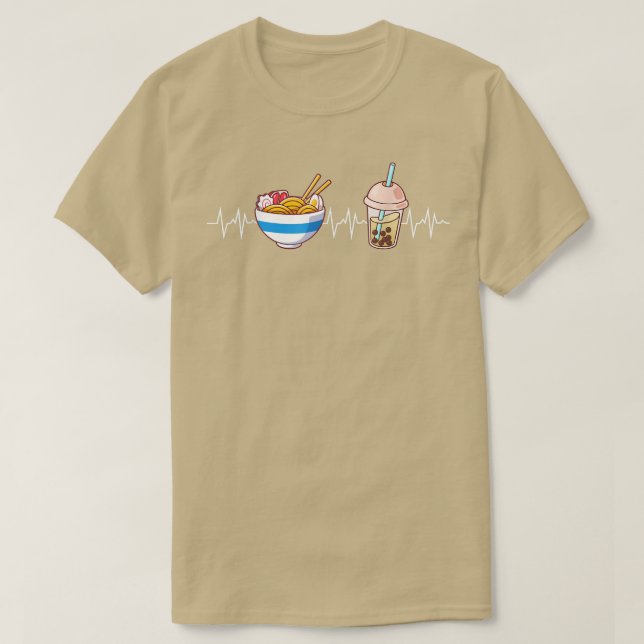 Boba och Ramen Heartslag Kawaii Bubble Tea Noodles T Shirt (Design framsida)