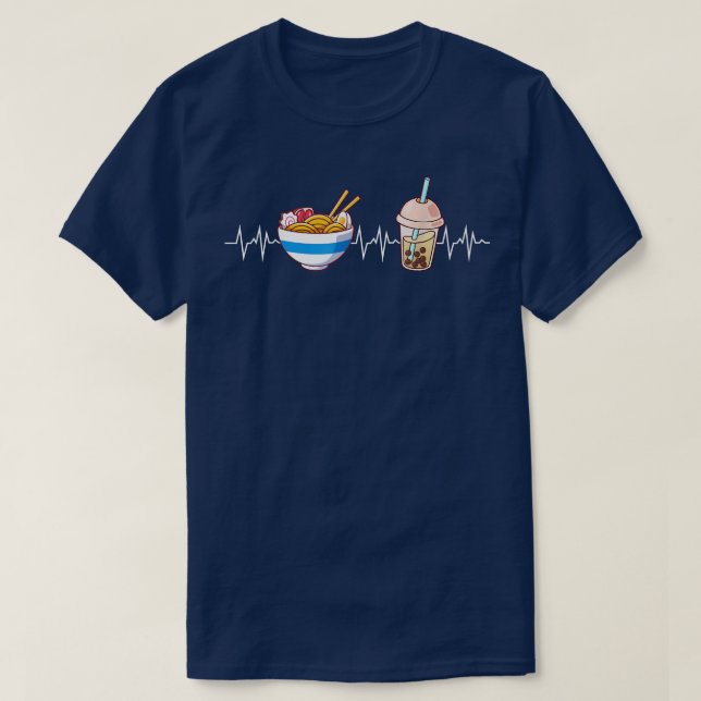 Boba och Ramen Heartslag Kawaii Bubble Tea Noodles T Shirt (Design framsida)