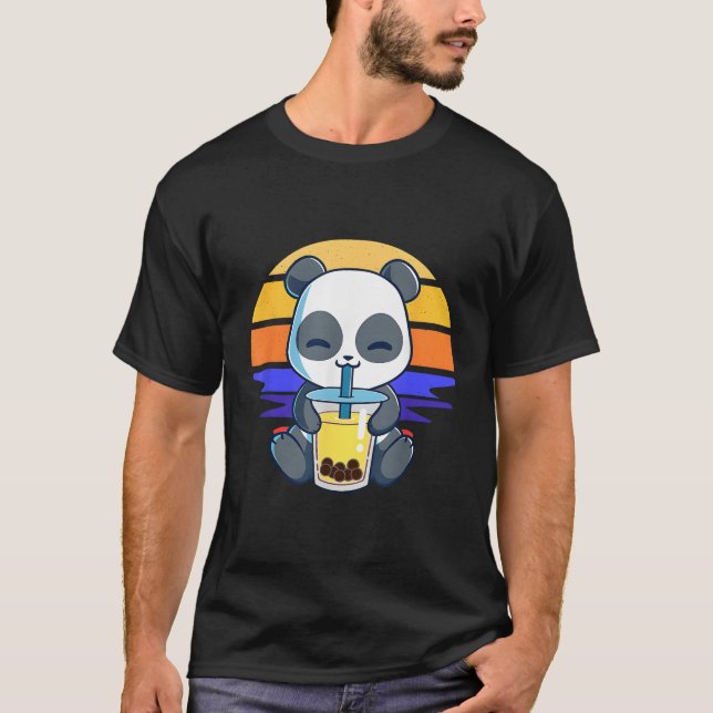 Boba Panda Drinking Tea Bubble Kawaii Japane T Shirt (Framsida)