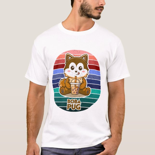 Boba Pug Bubble Tea Kawaii Retro Dog Lover Gift T Shirt (Framsida)