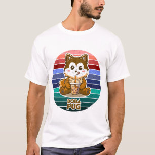 Boba Pug Bubble Tea Kawaii Retro Hundälskare Prese T Shirt