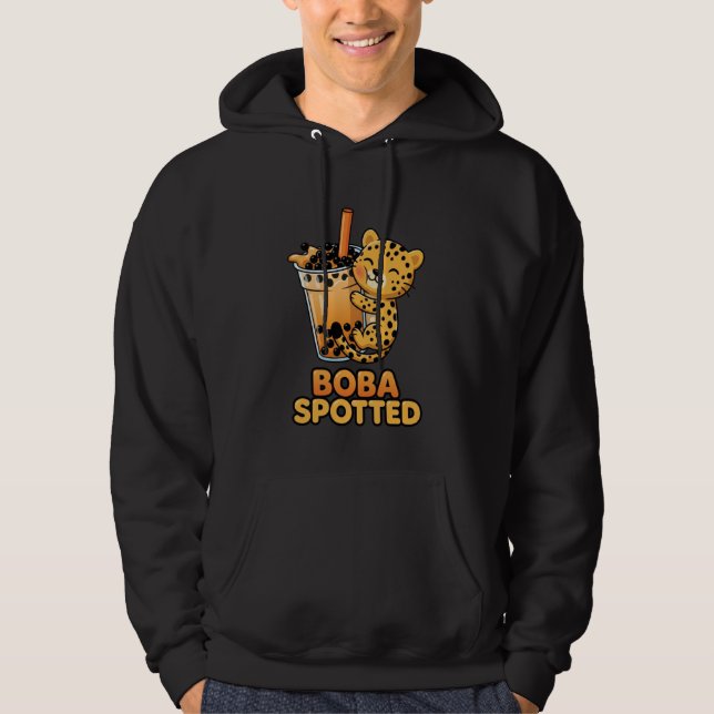 Boba Spotted Cute Leopard Cheetah Hugging Bubble M Hoodie (Framsida)