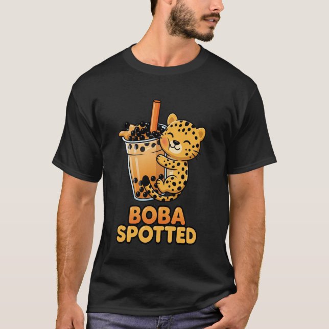 Boba Spotted Cute Leopard Cheetah Hugging Bubble M T Shirt (Framsida)