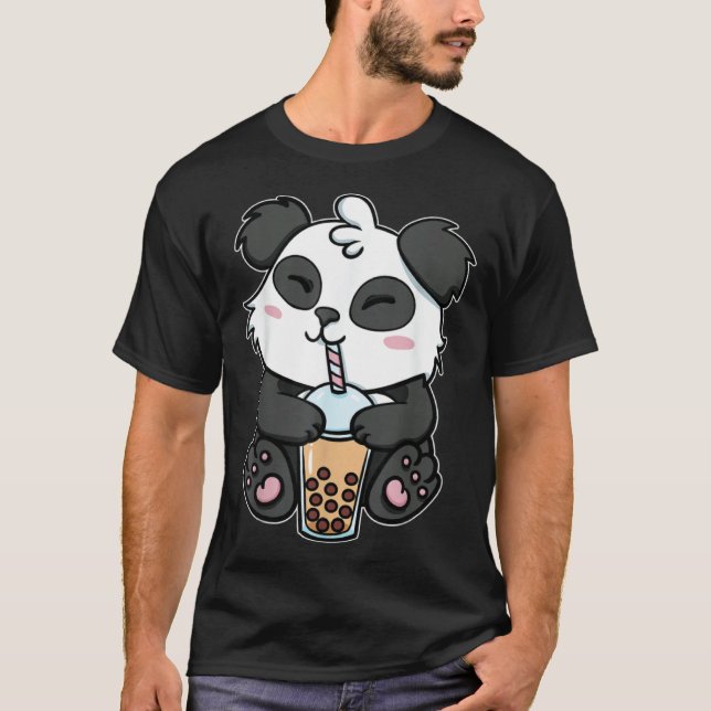 Boba Tapioca Pearls Bubble Milk Tea Drink Panda T Shirt (Framsida)