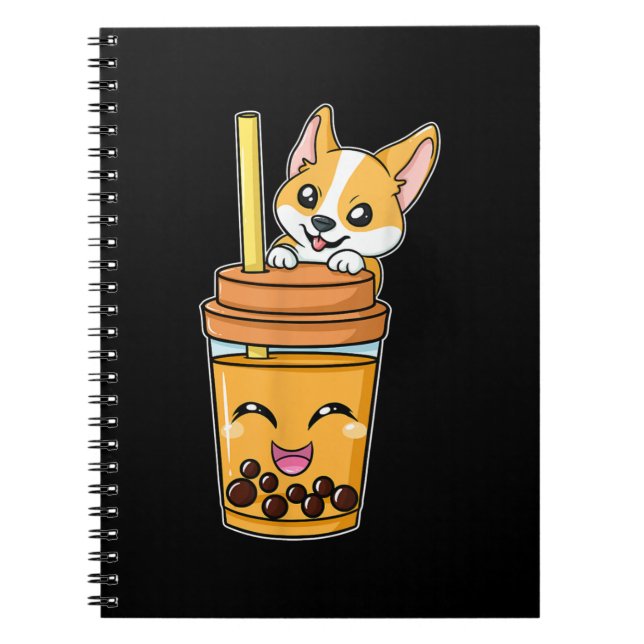 Boba Tapioca Pearls Bubble Mjölk Tea Drink Corgi Anteckningsbok (Framsidan)