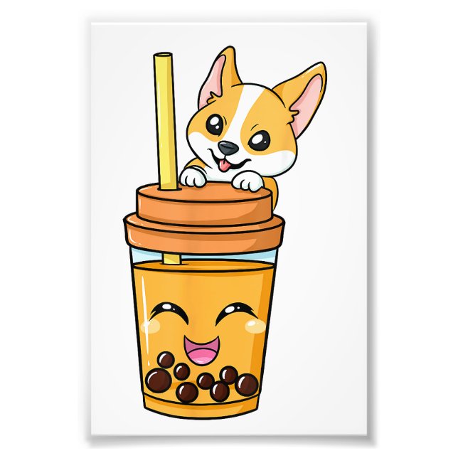 Boba Tapioca Pearls Bubble Mjölk Tea Drink Corgi D Fototryck (Framsidan)