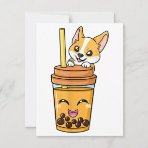 Boba Tapioca Pearls Bubble Mjölk Tea Drink Corgi D Inbjudningar
