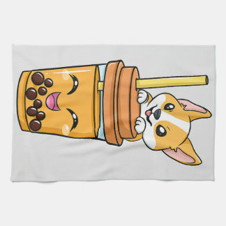 Boba Tapioca Pearls Bubble Mjölk Tea Drink Corgi D Kökshandduk