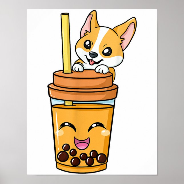 Boba Tapioca Pearls Bubble Mjölk Tea Drink Corgi D Poster (Framsidan)