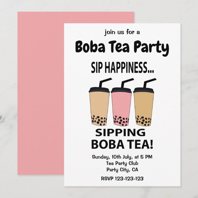 Boba Te Bubbel Te Boba Te-fest Inbjudningar (Fram/baksida)