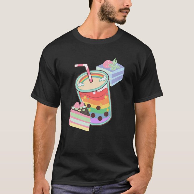 Boba Tea Bubble Mjölk Kawaii Tapioca Rainbow Aesth T Shirt (Framsida)