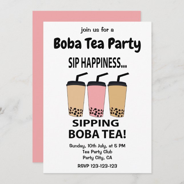 Boba Tea Bubble Tea Boba Tea-fest Inbjudningar (Fram/baksida)