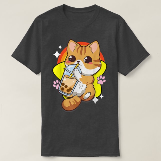 Boba Tea Bubble Tea Cat Anime Kawaii Neko Älskare  T Shirt (Design framsida)