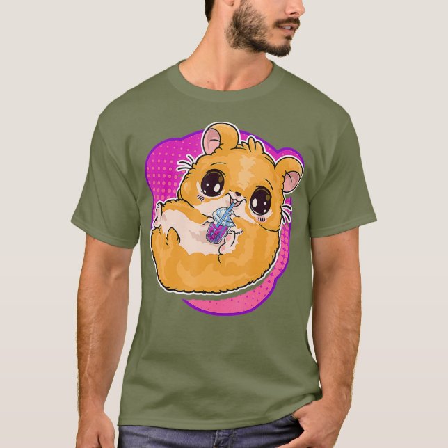 Boba Tea Bubble Tea Cute Kawaii Hamster Gift T Shirt (Framsida)