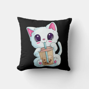 Boba Tea Cat Anime for Women Kawaii Bubble Tea Ne Kudde