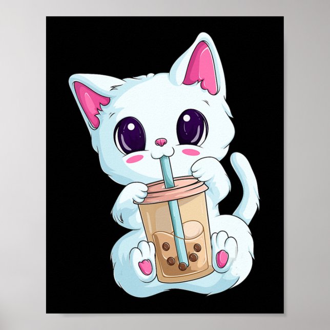 Boba Tea Cat Anime for Women Kawaii Bubble Tea Ne Poster (Framsidan)