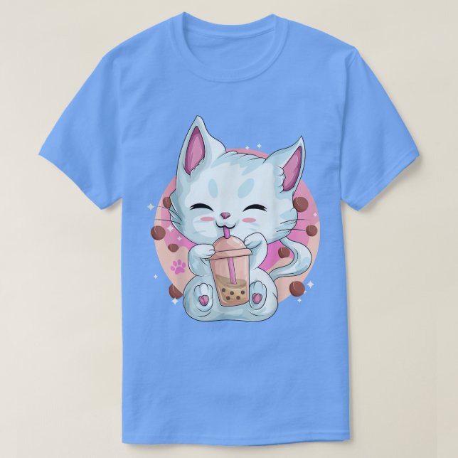 Boba Tea Cat Anime Shirts for Women, Kawaii Bubble T Shirt (Design framsida)