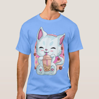 Boba Tea Cat Anime Shirts for Women, Kawaii Bubble T Shirt