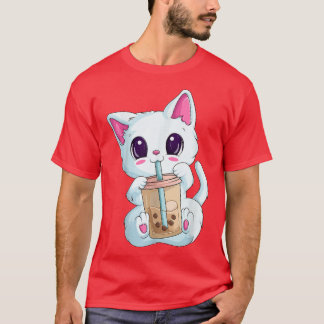 Boba Tea Cat Anime Shirts For Women, Kawaii Bubble T Shirt