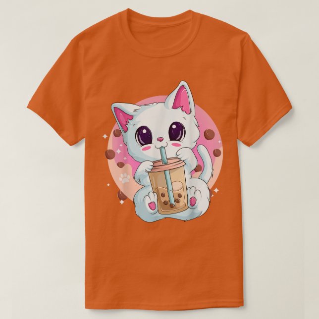 Boba Tea Cat Anime Shirts for Women, Kawaii Bubble T Shirt (Design framsida)