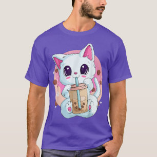 Boba Tea Cat Anime Shirts for Women, Kawaii Bubble T Shirt