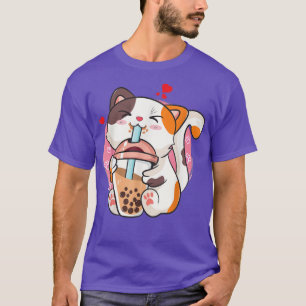 Boba Tea Cat Anime Shirts Tonåring Girl Kawaii Bub T Shirt