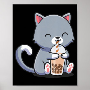 Boba Tea Cat Bubble Tea Cat Kawaii Anime Neko Gift Poster