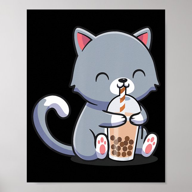 Boba Tea Cat Bubble Tea Cat Kawaii Anime Neko Gift Poster (Framsidan)