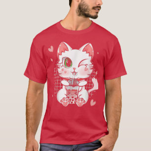 Boba Tea Cat Bubble Tea Cat Kawaii Anime Neko Girl T Shirt