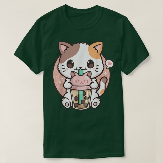 Boba Tea Cat Bubble Tea Cat Kawaii Anime Neko T Shirt (Design framsida)
